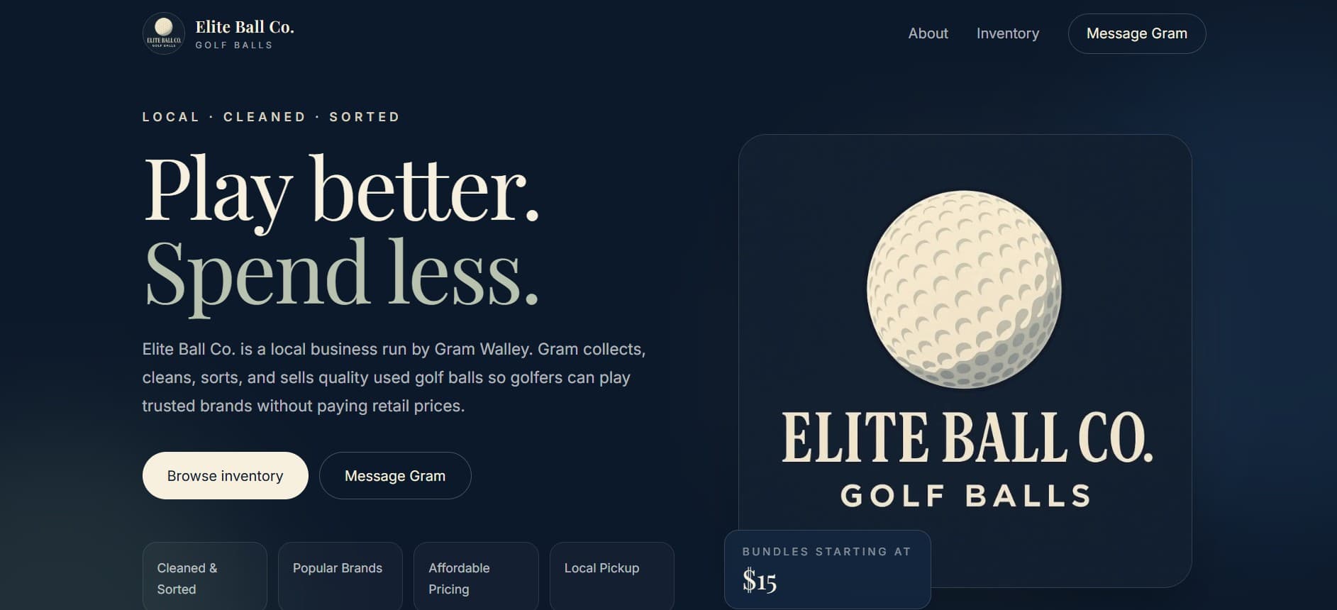 Elite Ball Co. reclaimed golf ball retail website